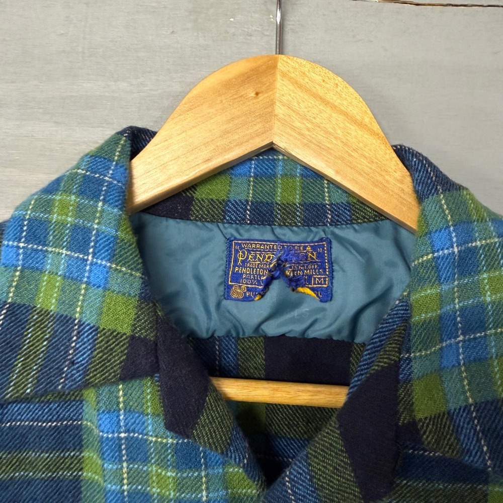 Pendleton Wool Plaid Flannel Loop Collar 60s Shir… - image 4
